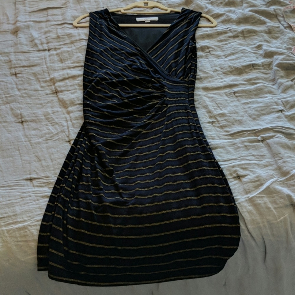 Form-fitting Dress, Gold Detail, Gathered Waist
